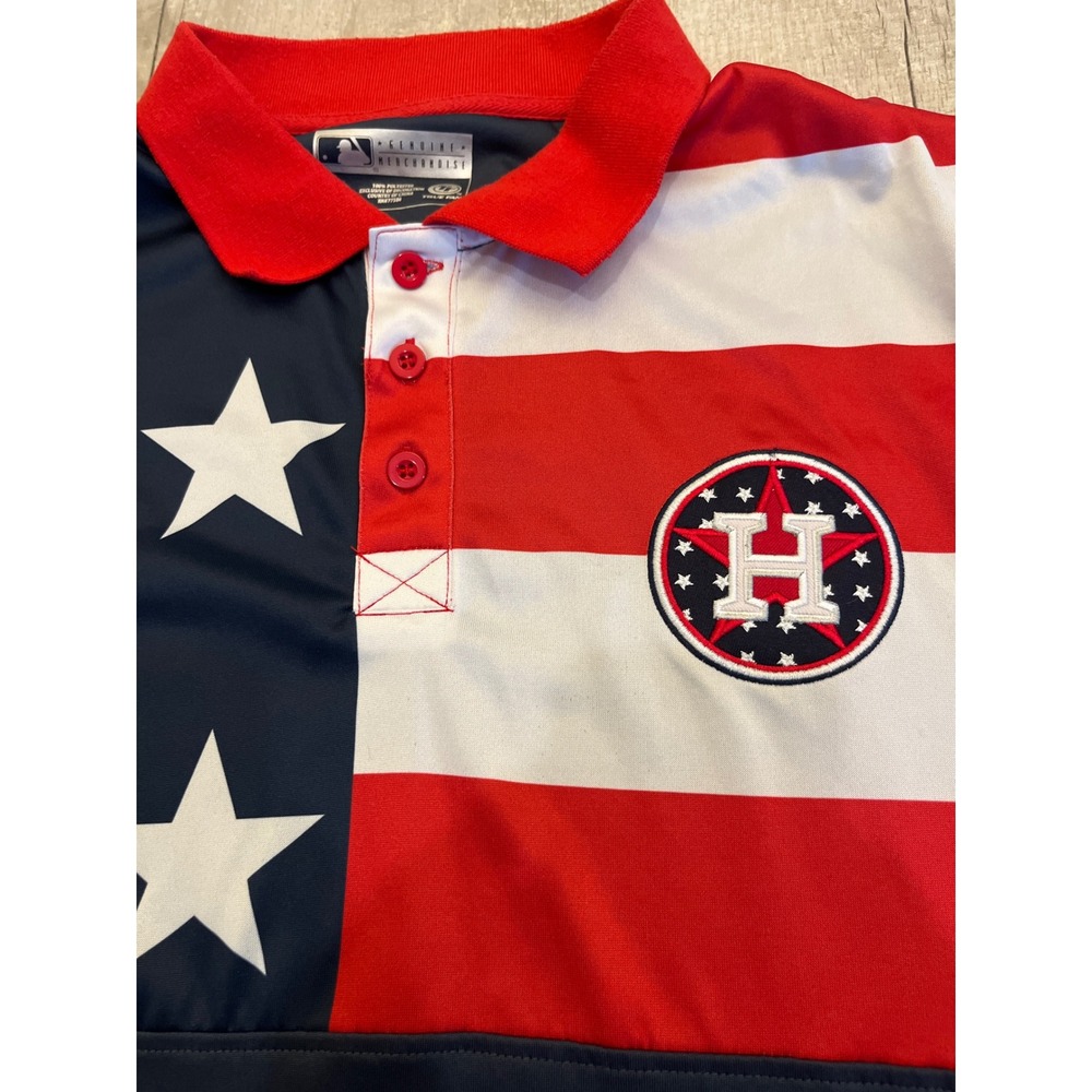 Houston Astros MLB True Fan Mens Large Polo Shirt American Flag Stars Stripes L